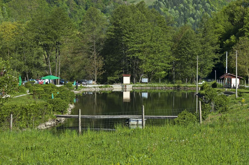 Fisheries pond on springtime in the fresh Teteven balkan royalty free stock photo Fisheries pond on springtime in the fresh Teteven balkan royalty free stock photo