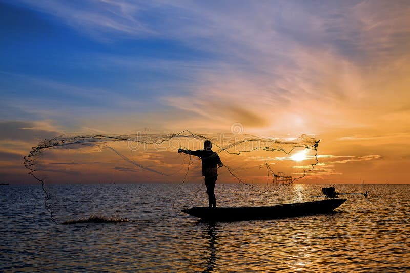 Fisherman With Beautiful Sunrise Stock Image - Image of ...