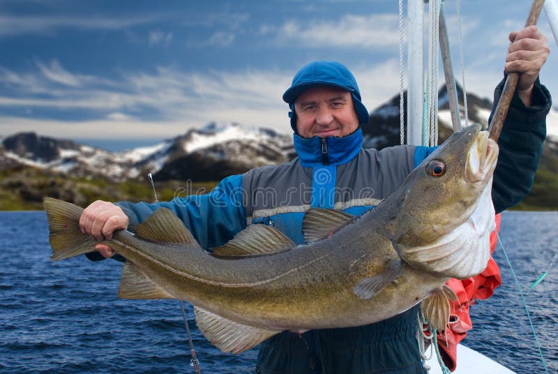 Fisherman on boat near Lofoten island