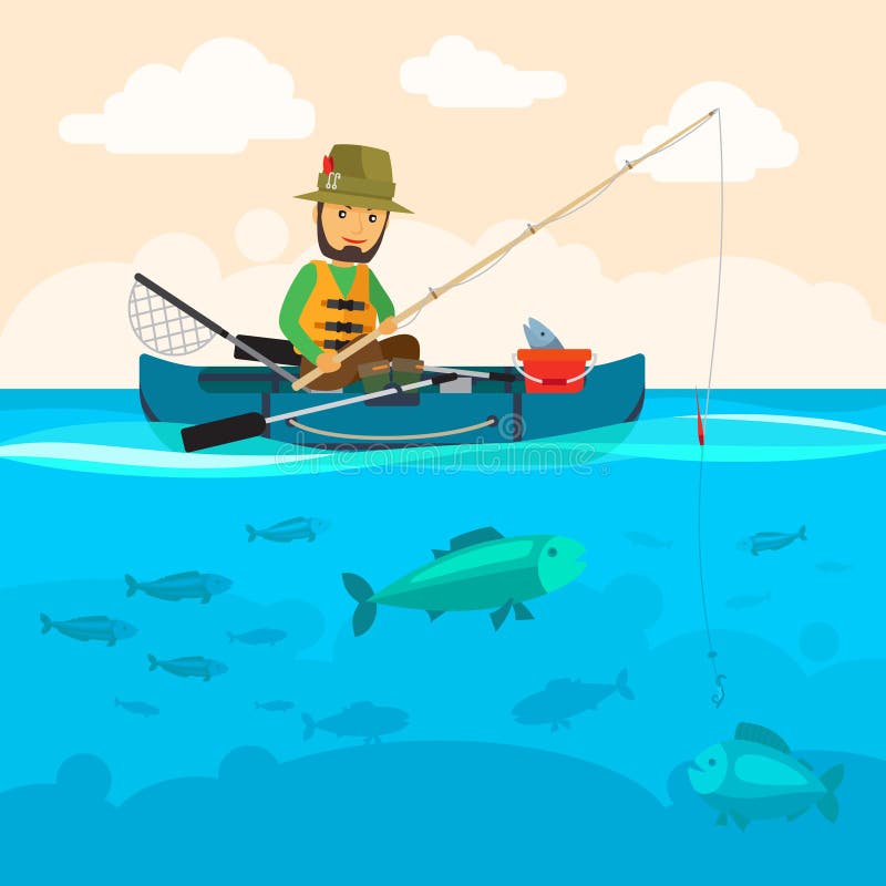 Download Fisherman On A Boat Vector Illustration Stock Vector - Illustration of male, pink: 75788596