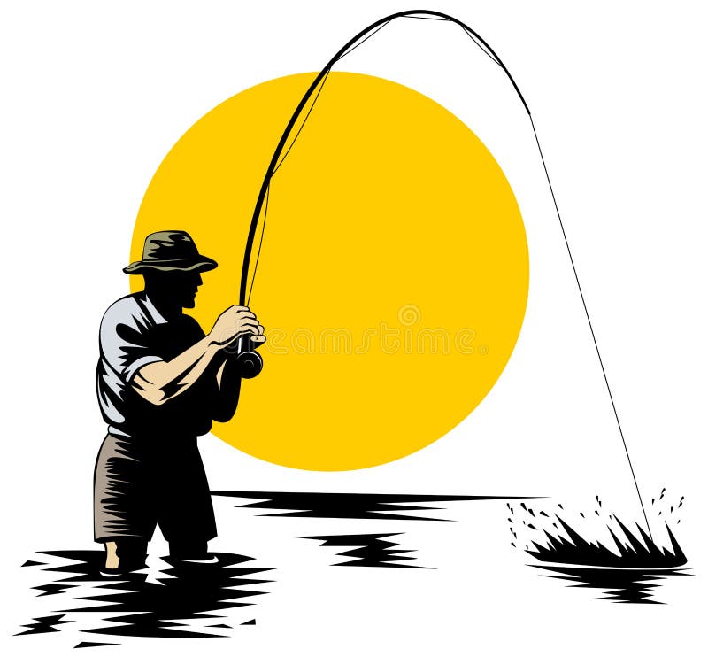 On the fly. Fishing rod with fly fishing lure. Hand drawn vector stock fly  fishing illustration. 18975628 Vector Art at Vecteezy