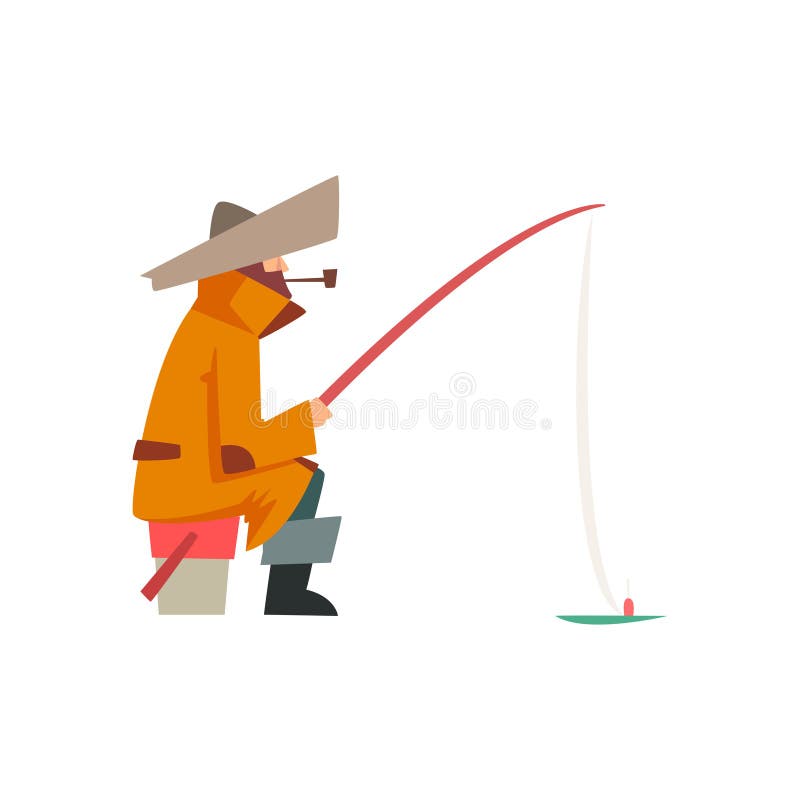 Fisherman Character Wearing Warm Clothing Sitting on Bucket with Fishing Rod Vector Illustration royalty free illustration Fisherman Character Wearing Warm Clothing Sitting on Bucket with Fishing Rod Vector Illustration royalty free illustration