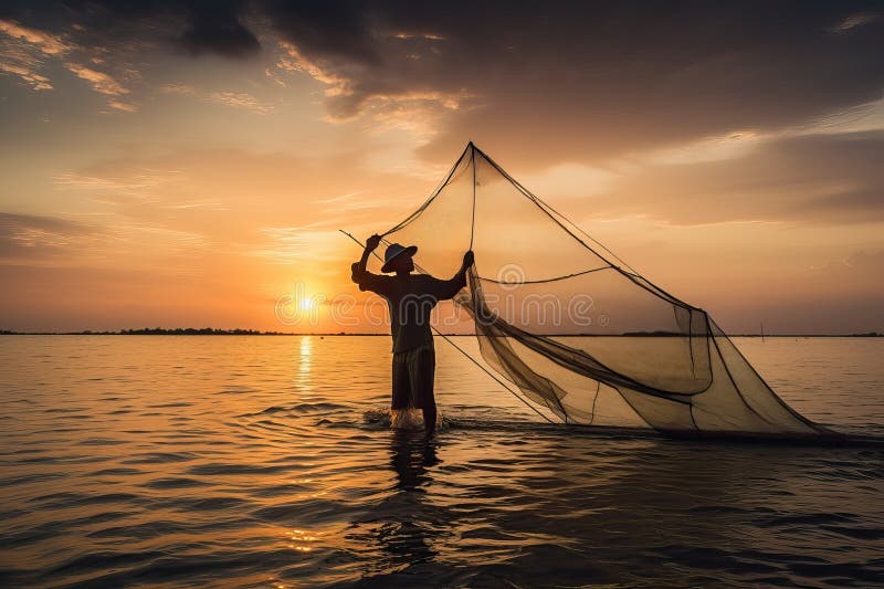 Fisherman Throwing Fishing Net Sea Stock Illustrations – 21