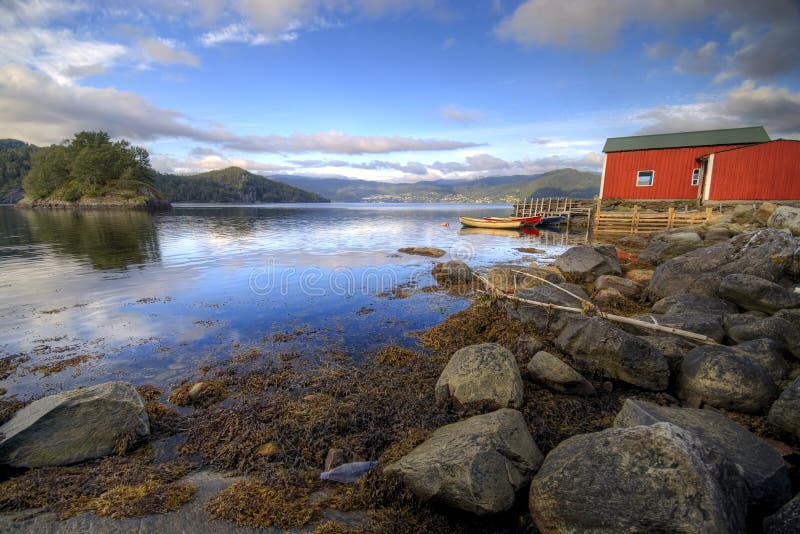 Fisherman s hut, fjord scenic