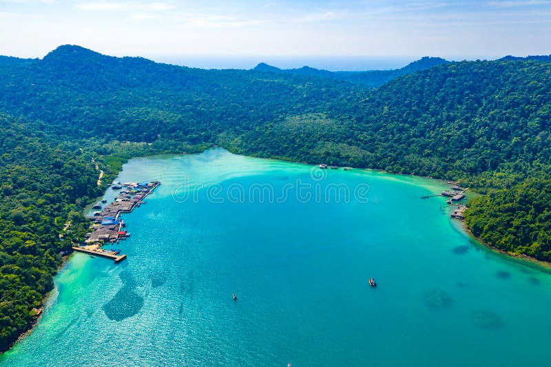 Fisherman valley between sea and forest and mountain at Koh Kood East of Thailand royalty free stock images Fisherman valley between sea and forest and mountain at Koh Kood East of Thailand royalty free stock images