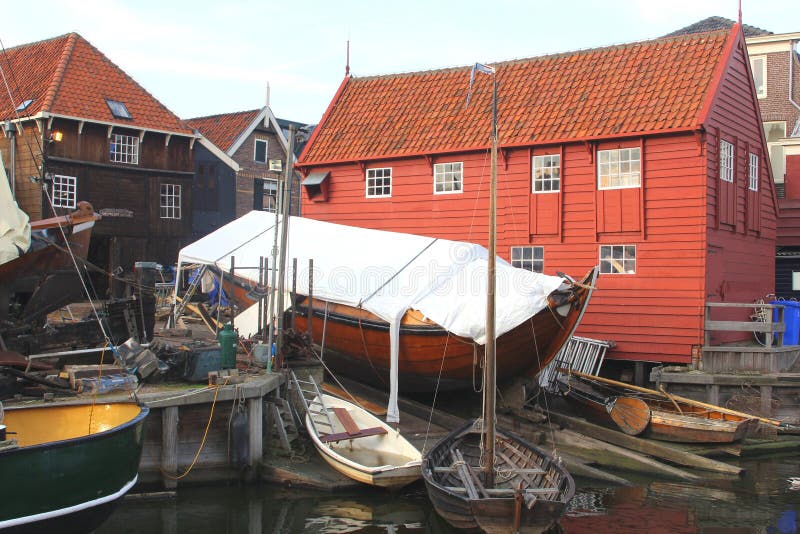Idyllic fishing harbor with boats,Spakenburg,Netherlands