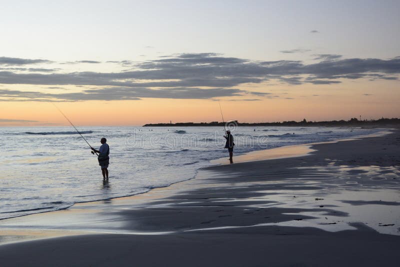 Fishermen at sunset. Back beach. Geraldton. Coral Coast. Western Australia