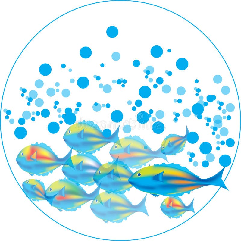 Fishes & blue bubbles royalty free illustration