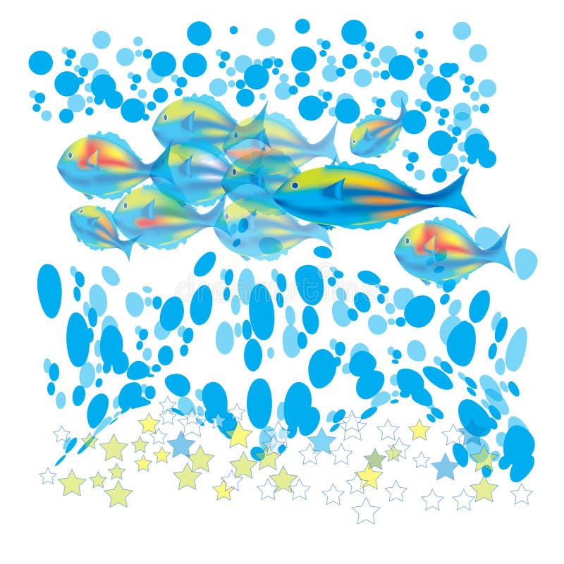 Fishes & blue bubbles vector illustration