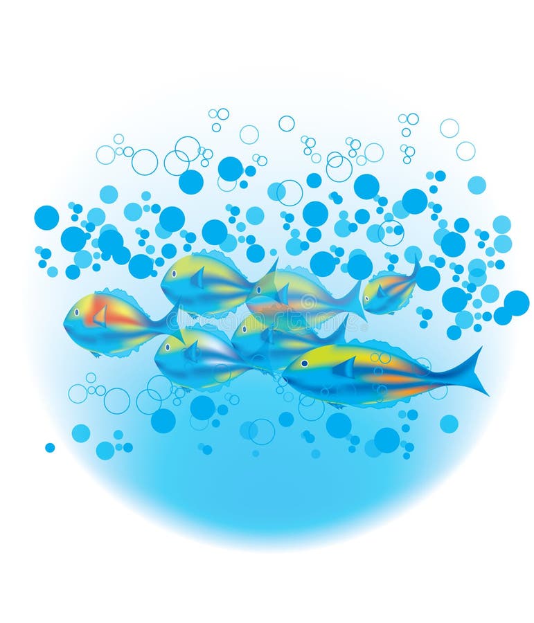 Fishes & blue bubbles stock illustration