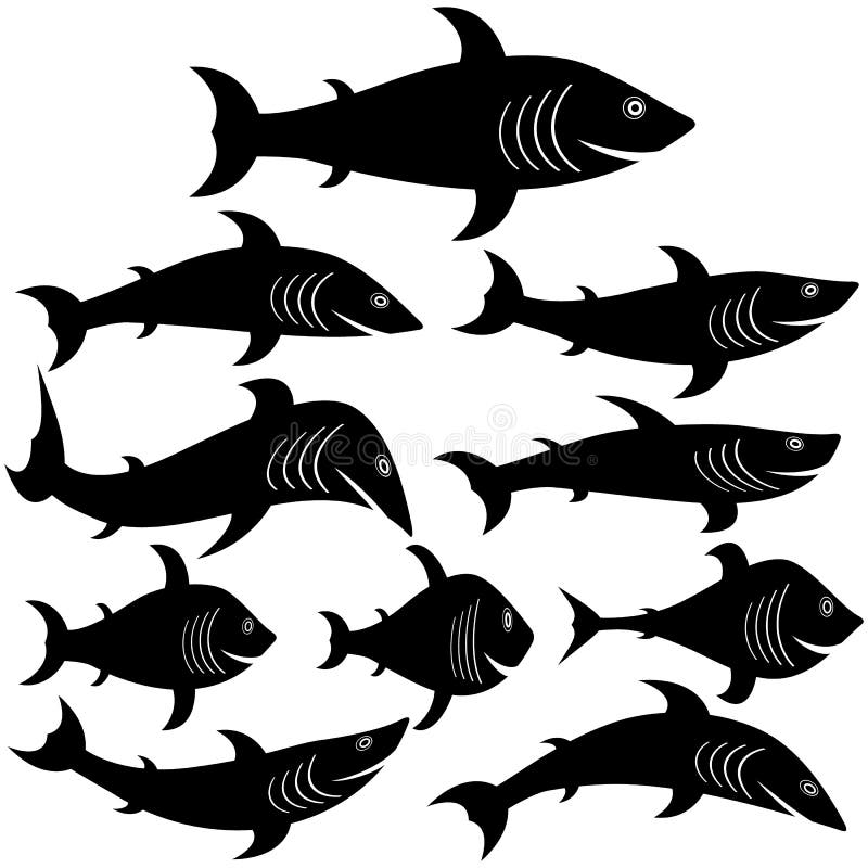 Set of Silhouettes of Fish of Different Shapes and Types. Emotional ...