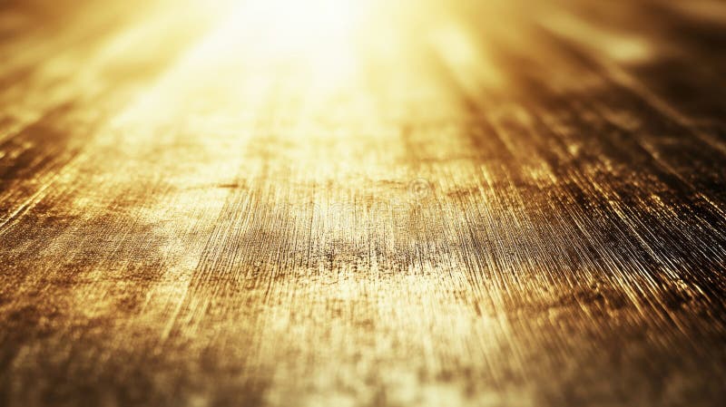 Fisheye angle minimalist photo of glowing metallic gold with fine scratches and soft light effects, creating an abstract and royalty free stock image
