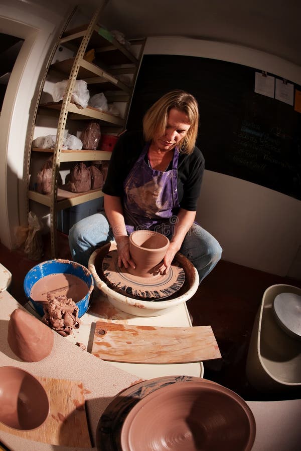 Fisheye Shot of Potter Shaping Clay Stock Image Image of ceramic