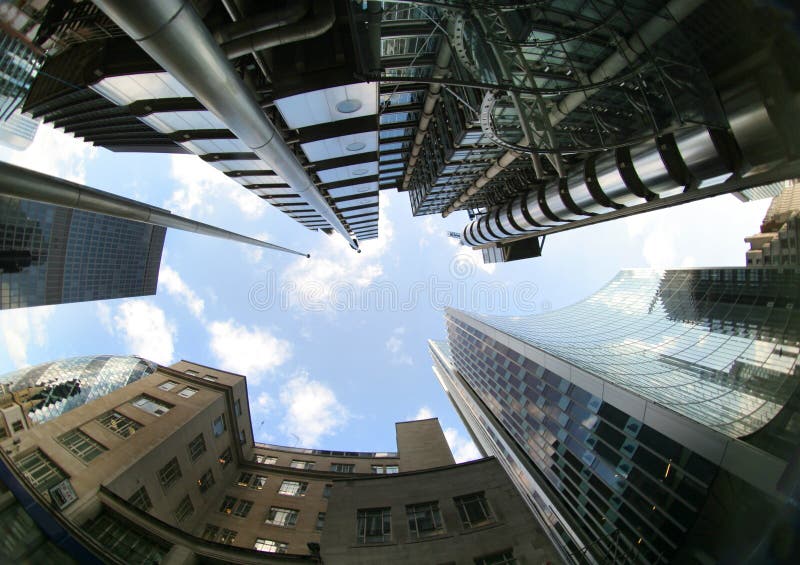 Fisheye of swiss re and lloyds royalty free stock images Fisheye of swiss re and lloyds royalty free stock images