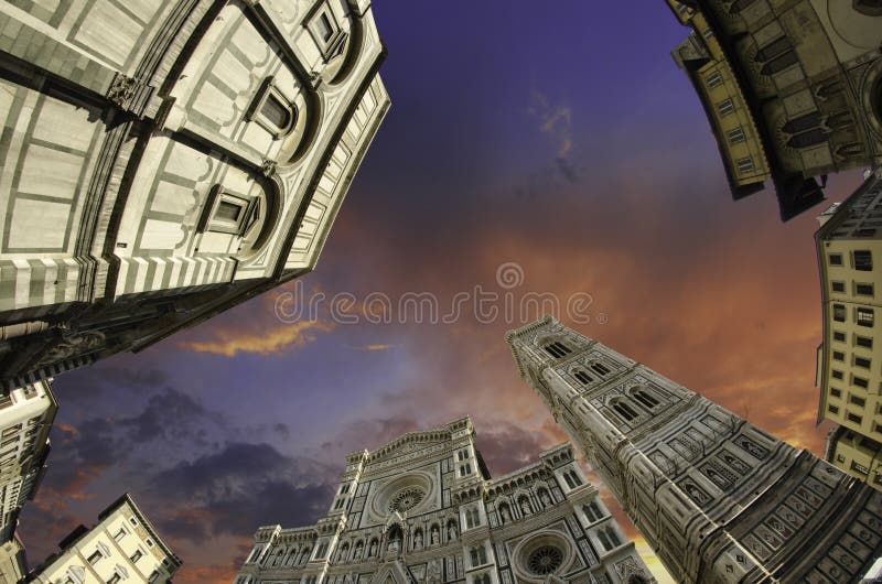 Fisheye view of Piazza del Duomo in Florence