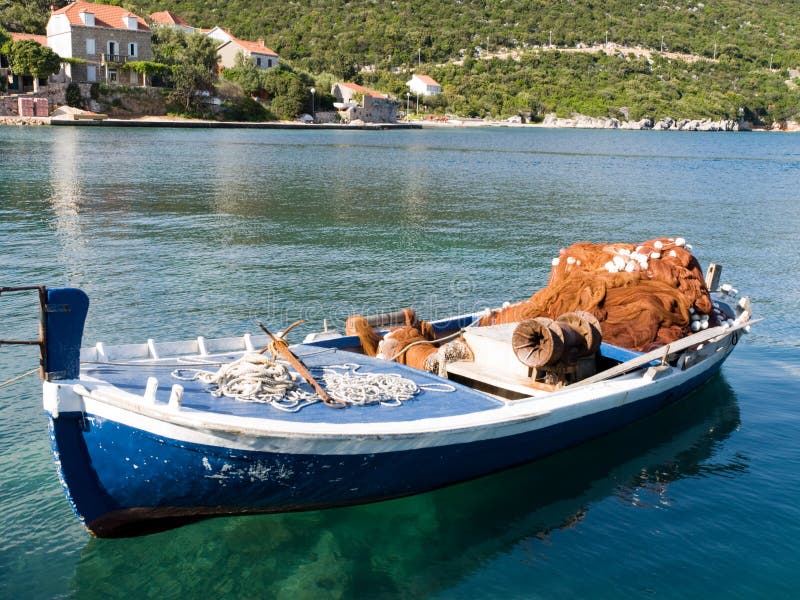 Small fishing boat in the port of small island Sipan near Dubrovnik, Croatia