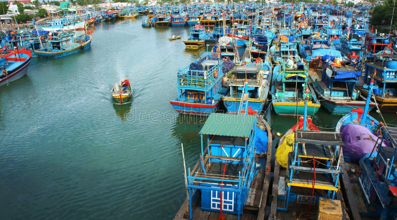 Fishing boat anchor at seaport .KHANH HOA, VIET NAM- FEBRUARY 2