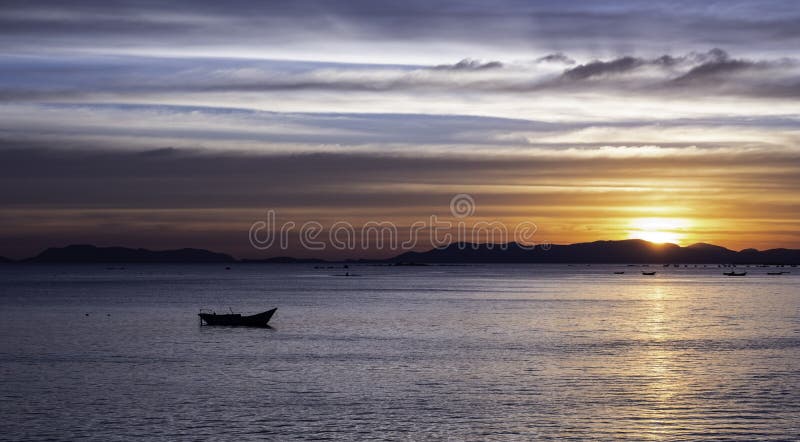 Fishing boat and beautiful sky color