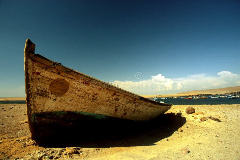 Fishing boat in the desert