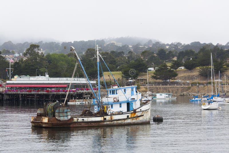 Fishing Boat In A Foggy Monterey Bay Royalty Free Stock 