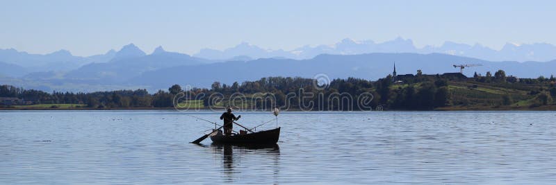 Fishing Boat on Lake Pfaeffikon, Zurich Stock Image Image of panorama