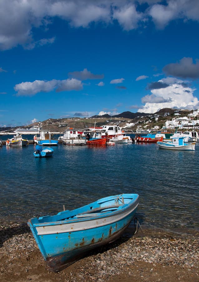 Fishing boats in the Bay of Chora Mykonos