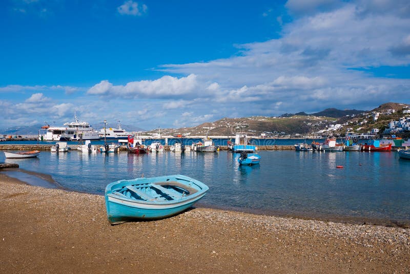 Fishing boats in the Bay of Chora Mykonos