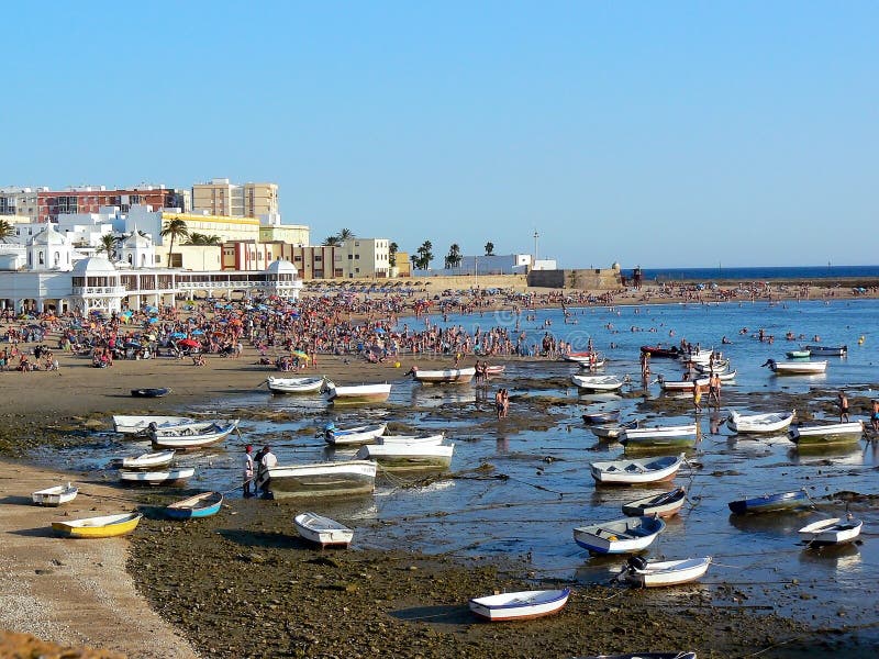Fishing boats on the beach of La Caleta in the bay of the capital of Cadiz, Andalusia. Spain. stock images Fishing boats on the beach of La Caleta in the bay of the capital of Cadiz, Andalusia. Spain. stock images