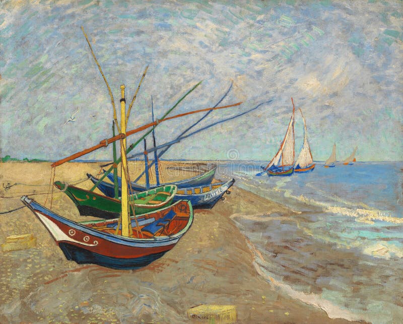 Van Gogh 1888. Fishing Boats on Beach at Saintes-Maries by Van Gogh 1888. the Van Gogh Museum, Amsterdam royalty free stock photo Van Gogh 1888. Fishing Boats on Beach at Saintes-Maries by Van Gogh 1888. the Van Gogh Museum, Amsterdam royalty free stock photo