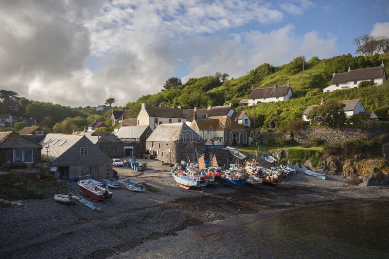 Fishing Boats at Cadgwith Cove, Cornwall, England Stock Photo Image