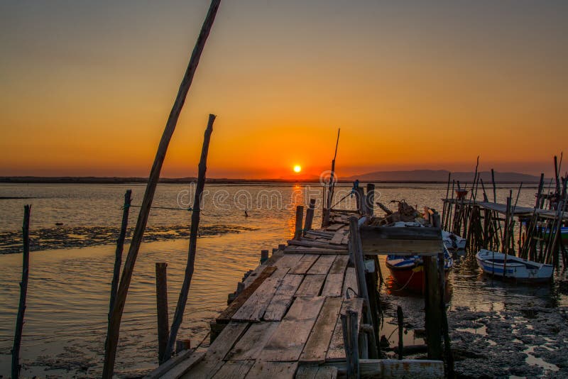 Fishing boats in Carrasqueira ancient fishing port stock images Fishing boats in Carrasqueira ancient fishing port stock images