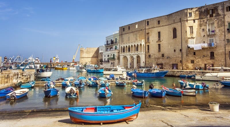 Fishing boats at the old port of Porto Vecchio in Monopoli Puglia