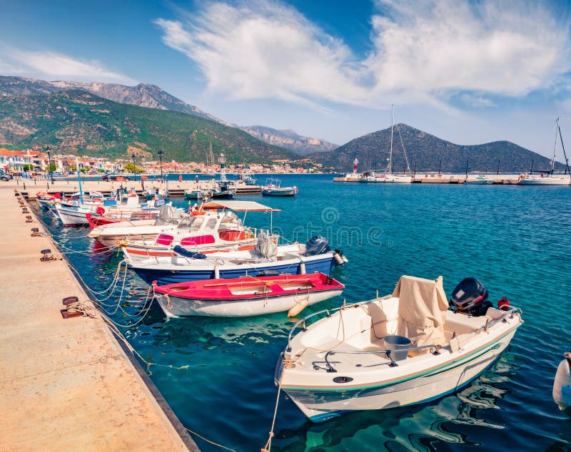 Fishing boats in Tyros port, tourist and old naval town in Arcadia.