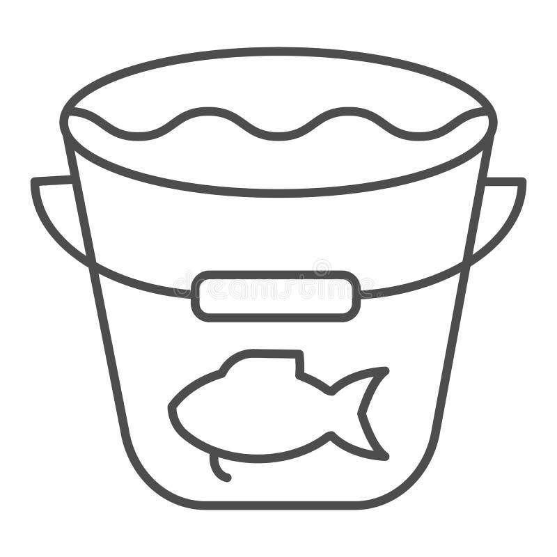 Fishing Bucket Thin Line Icon. Bucket with Water and Fish Illustration  Isolated on White Stock Vector - Illustration of harvest, full: 138775004