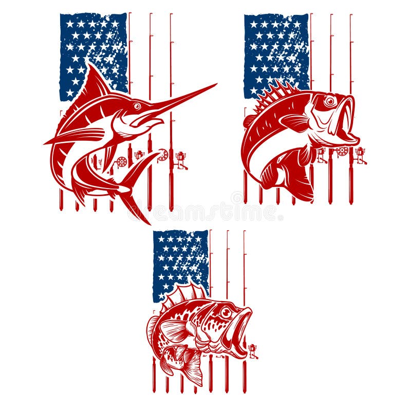 Bass fish on american flag background  Design element for logo label  sign emblem poster Vector illustration Stock Vector Image  Art  Alamy