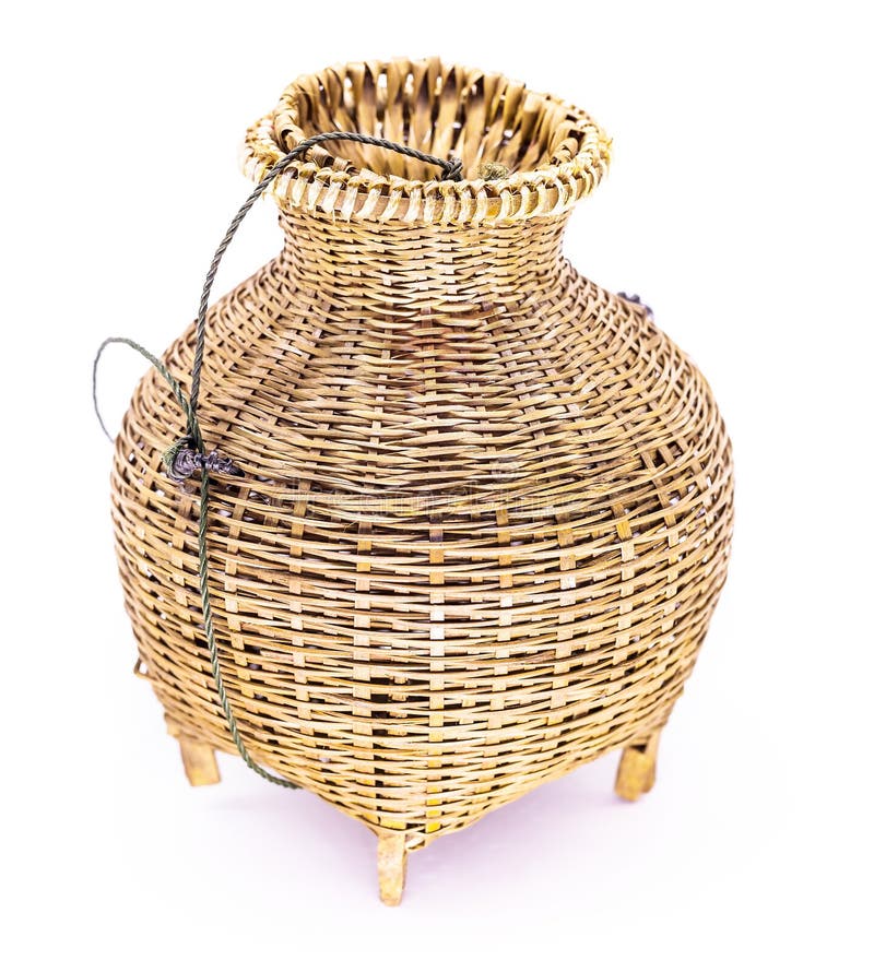 Fishing Creel, the Bamboo Woven Basket Isolated on White