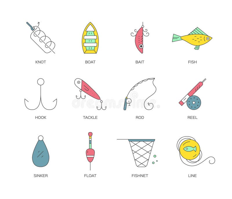 https://thumbs.dreamstime.com/b/fishing-equipment-collection-different-gear-made-vector-outdoor-activity-symbols-collection-made-vector-bobber-72688041.jpg