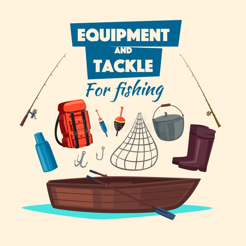 Fishing Equipment and Fisher Vector Tackle Set Stock Vector - Illustration  of leisure, boat: 86558835