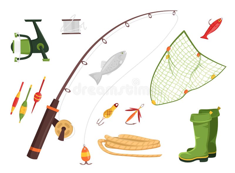 Fishing equipment set stock vector. Illustration of lure - 209567559