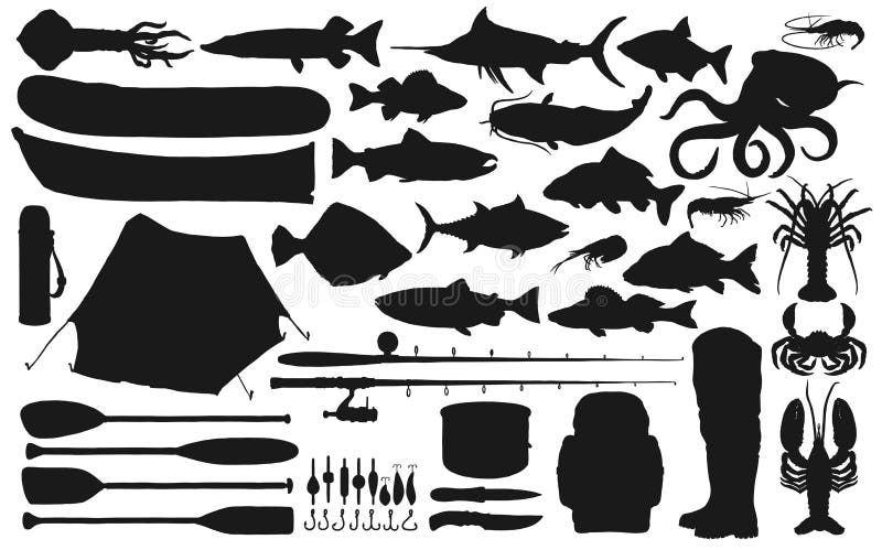 Fishing equipment and tackle with fish silhouettes