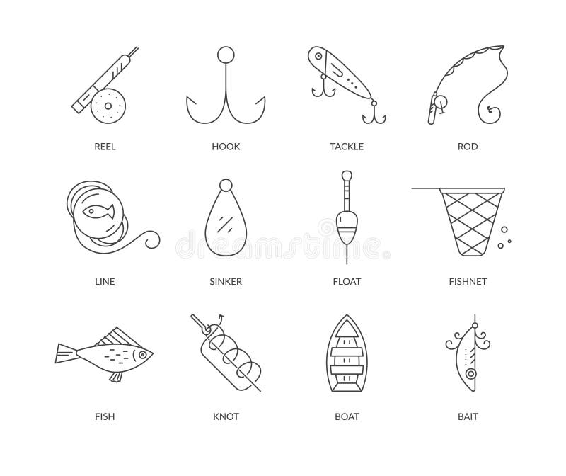 Fishing Equipment stock vector. Illustration of linear - 72688021