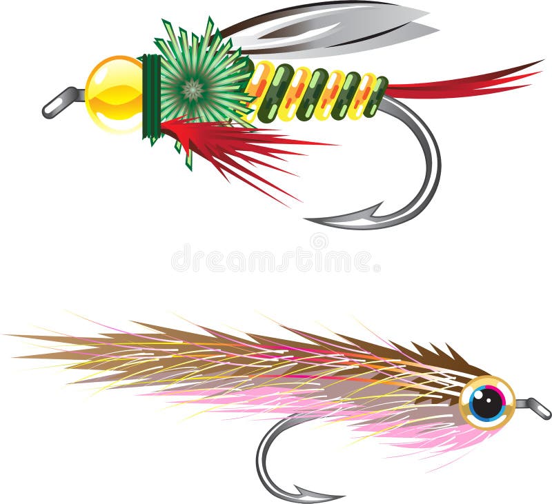 Set of Fly Fishing Flies Cartoon Icon Design Template with Various