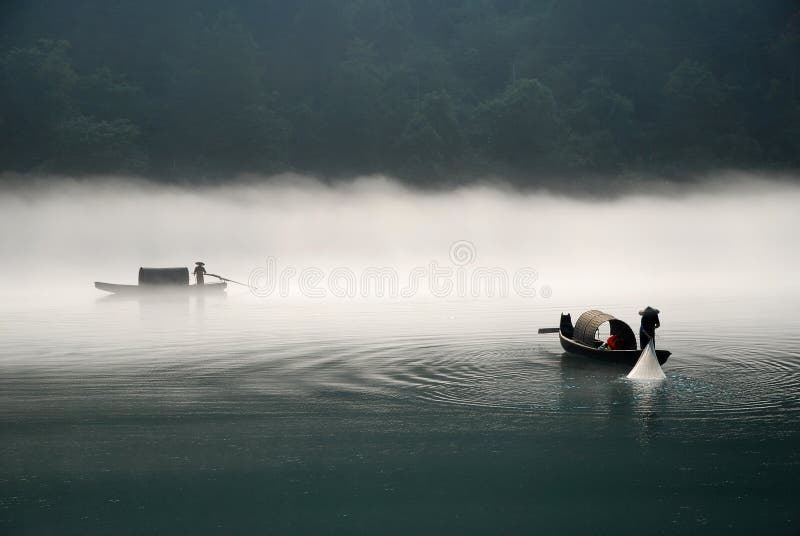 Fishing in the fog river stock image. Image of fishing - 18724039