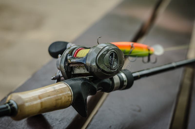 Baitcasting Rod with Spincast Reel. Eye Level Shooting. Soft Focus. Macro  Stock Photo - Image of crankbait, casting: 156250130