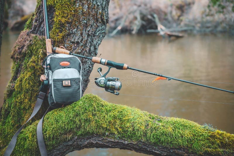 Fishing Gear on the River Bank Stock Image Image of hobby, fisherman