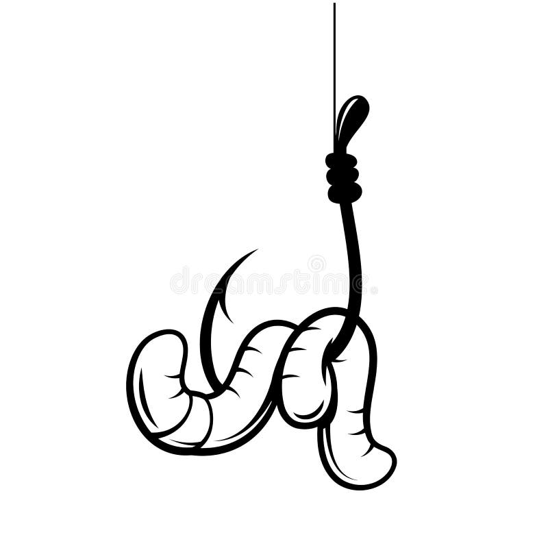 Fishing Hook Baited with an Earthworm Drawing, Vector Stock Vector