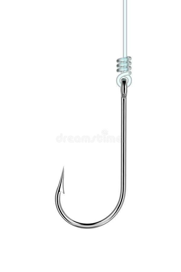 Shiny fishing hook hanging on the fishing line. Isolated 3d