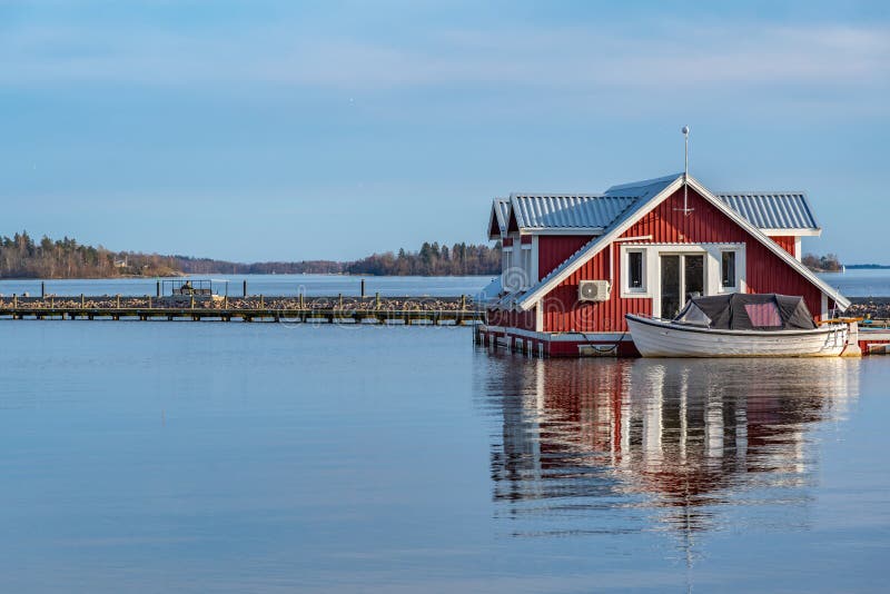 A fishing hut at lake Malaren in Vasteras, Sweden