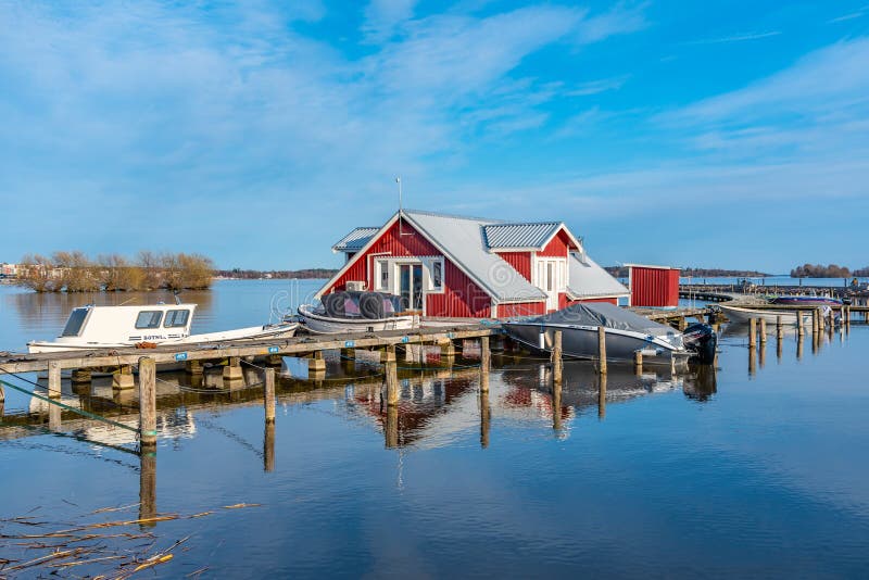 A fishing hut at lake Malaren in Vasteras, Sweden