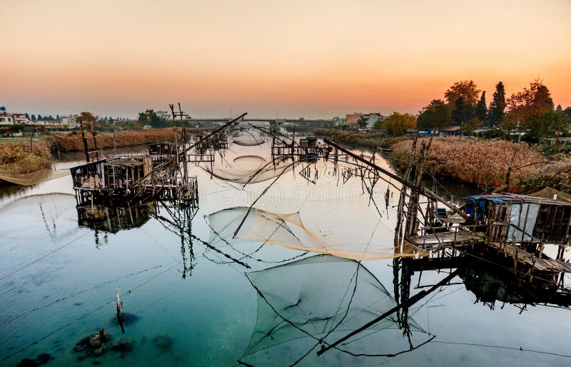 Fishing huts on Port Milena near Ulcinj city, Montenegro